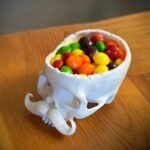Skull With Mustache Halloween Candy Bowl, 3D Printed, Goth Gift, Halloween Decoration, Scary Party Decor, Candy Dish