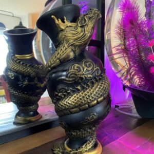 Gold Dragon Wrapped Indoor Black Vase, Unique Flower Pot, Dragon Home Decor