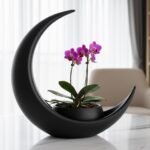 Crescent Moon Decoration With Elliptical Plant Pot