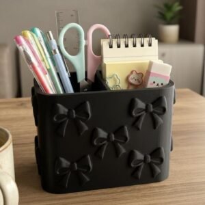 Bow Desk Organizer - Coquette Aesthetic Stationery Holder - Cute Makeup Brush Holder - Girly Office Decor Gift