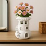 Tower House Indoor Planter Vase - Whimsical Fairy Home Planter - Castle Flower Pot for Dried Flowers - Fantasy Cottagecore Decor